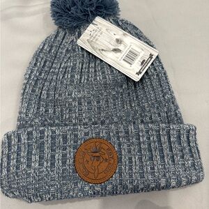 NWT G.O.A.T. Chunky Knit Blue and Gray Beanie with Pom